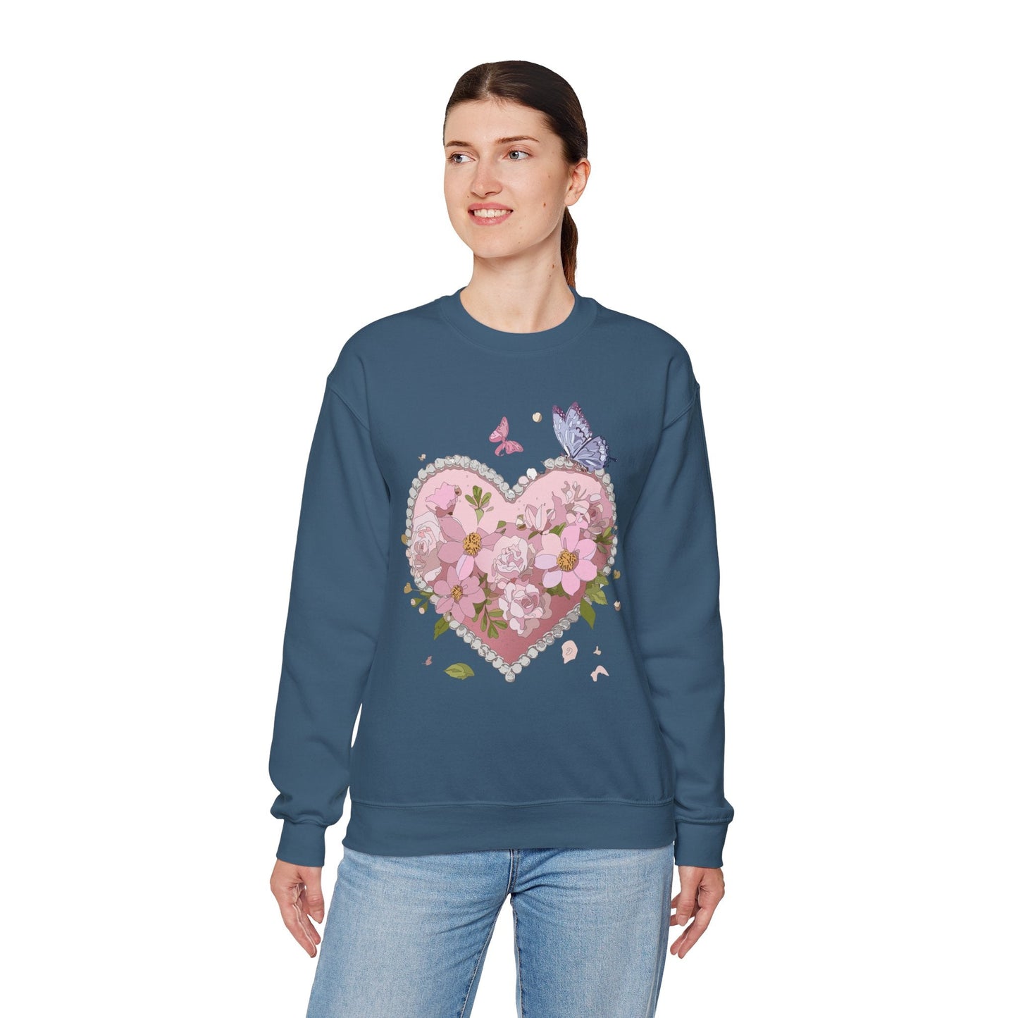 Floral Heart Sweatshirt for Unisex Valentines Day Crewneck Heart Floral Print Gift