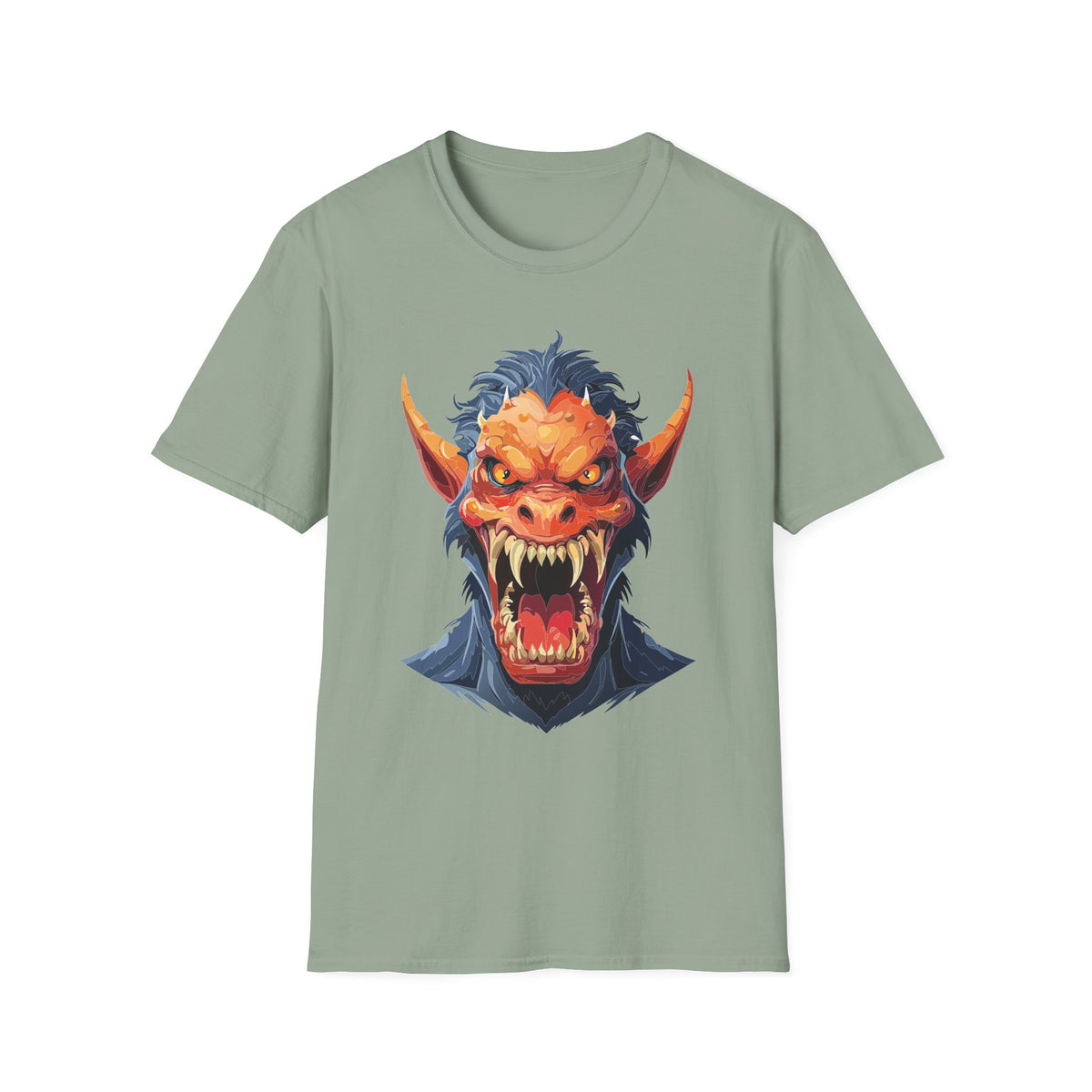 Demonic Monster Head T-Shirt — Fierce Horror Cartoon Graphic Tee Unisex 100 Cotton Gildan T-Shirt