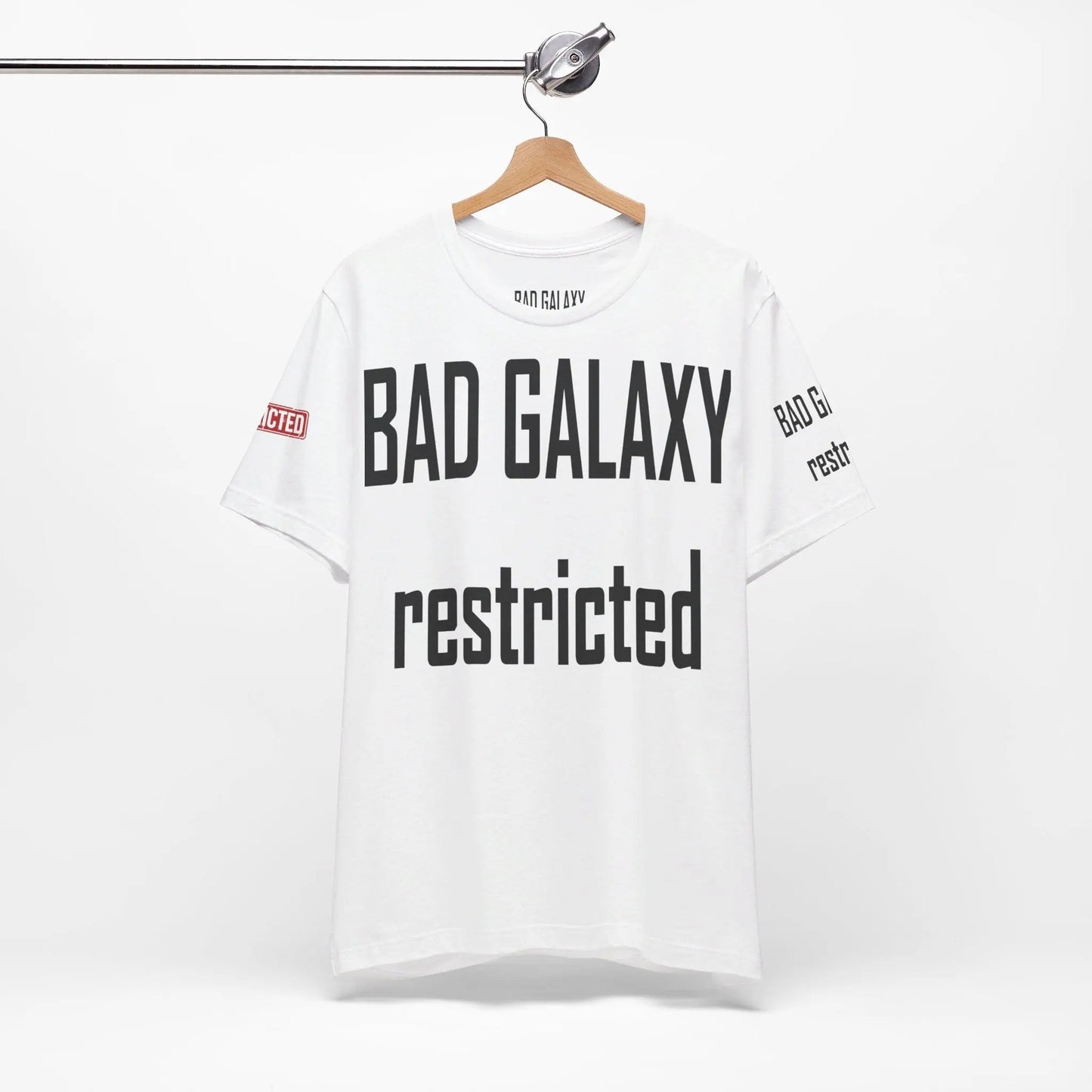 Bad Galaxy Tee Shirt With Red Stamp 100 Percent Cotton Made In USA Eco Friendly Inks