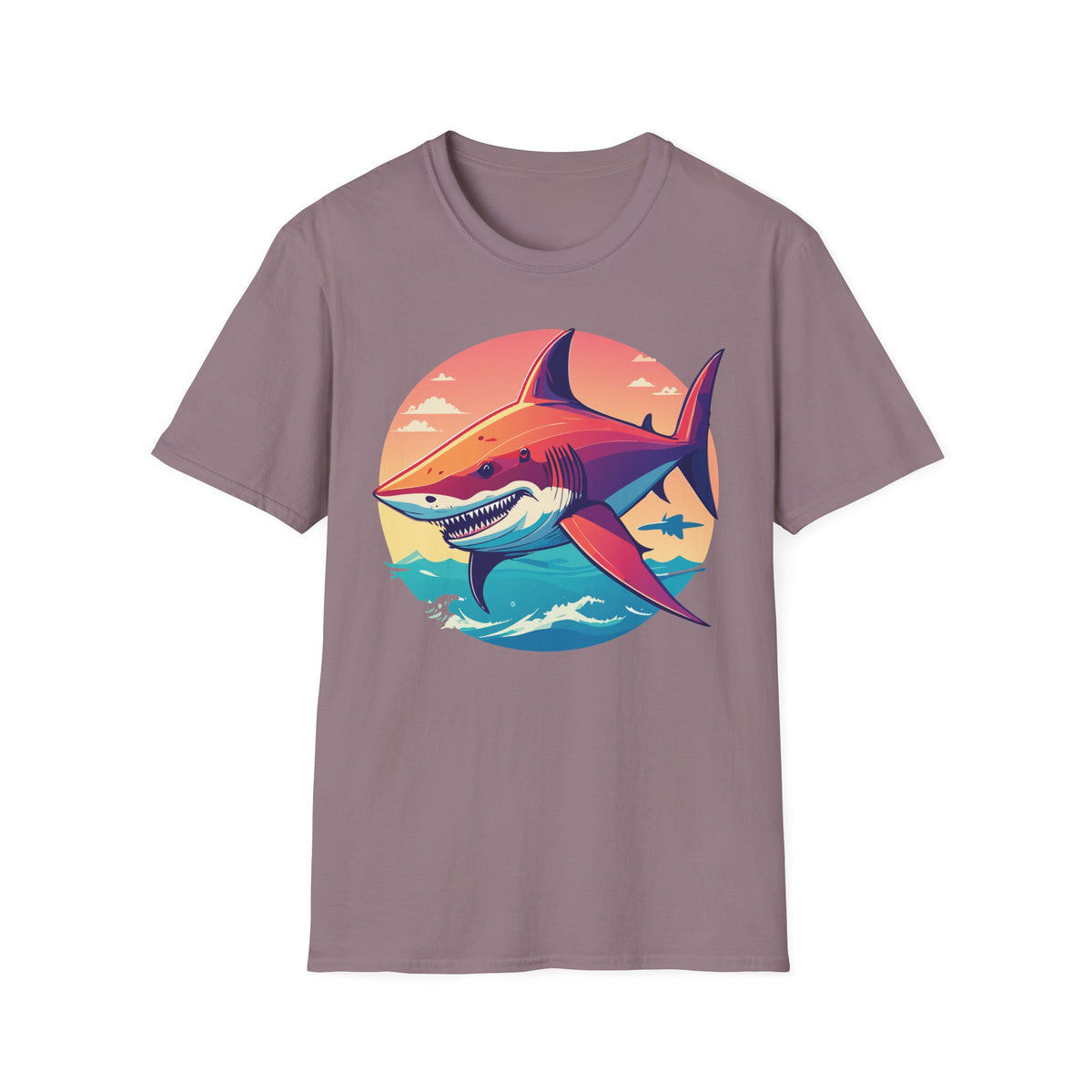 Sunset Shark Graphic T-Shirt | Retro Ocean Illustration