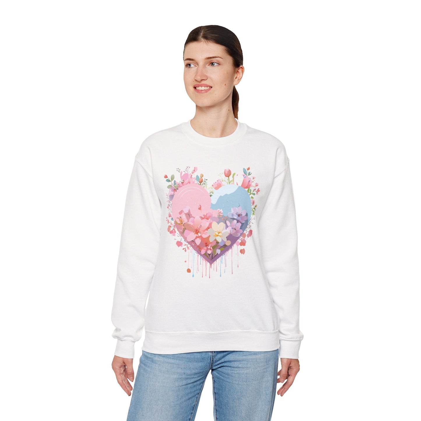 Floral Heart Sweatshirt Unisex Valentine Day Crewneck Gildan 18000 Heavy Blend Winter Wear