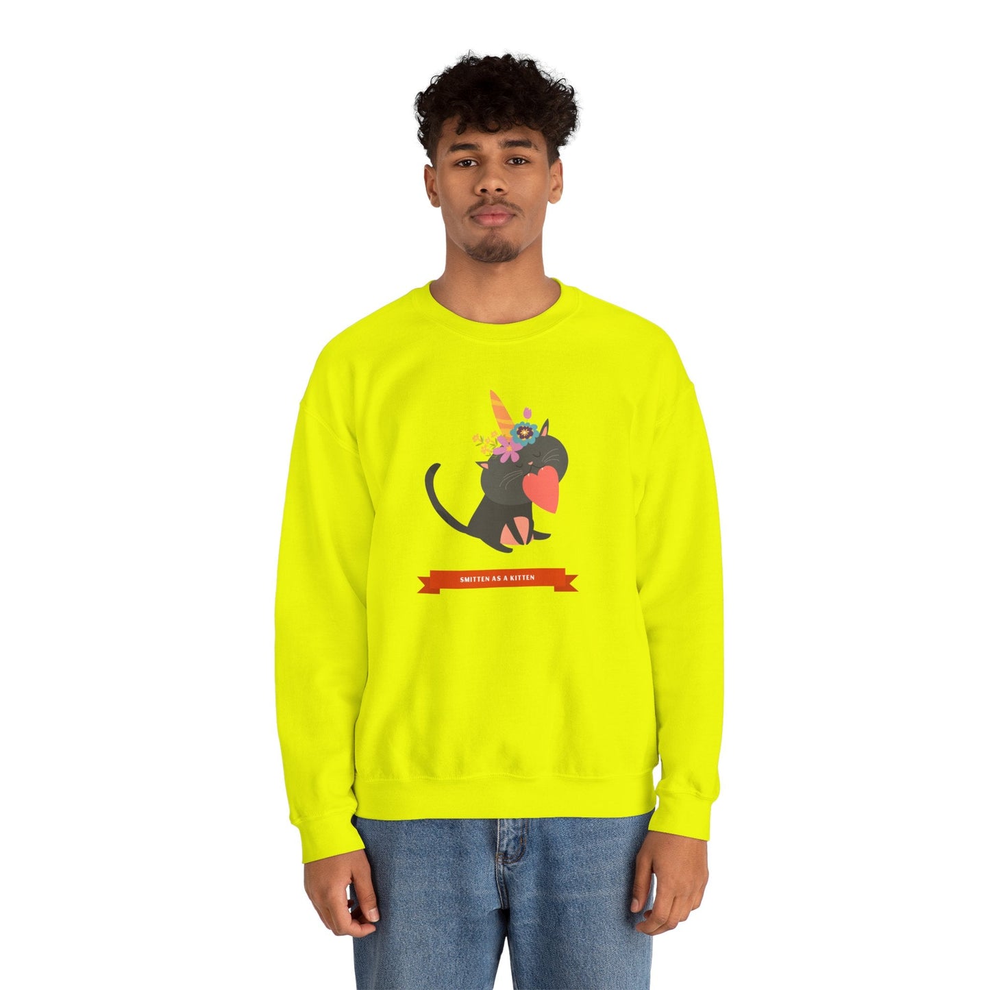 Cat Heart Sweatshirt Unisex Valentine Gift 50/50 Cotton-Poly Crewneck Gildan 18000