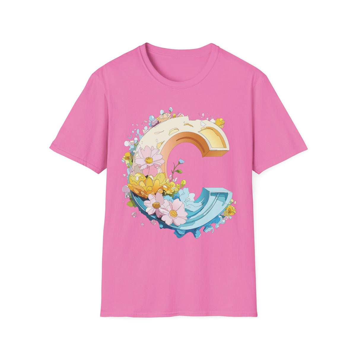 Rainbow Letter C T-Shirt | Flower Letter C Tee