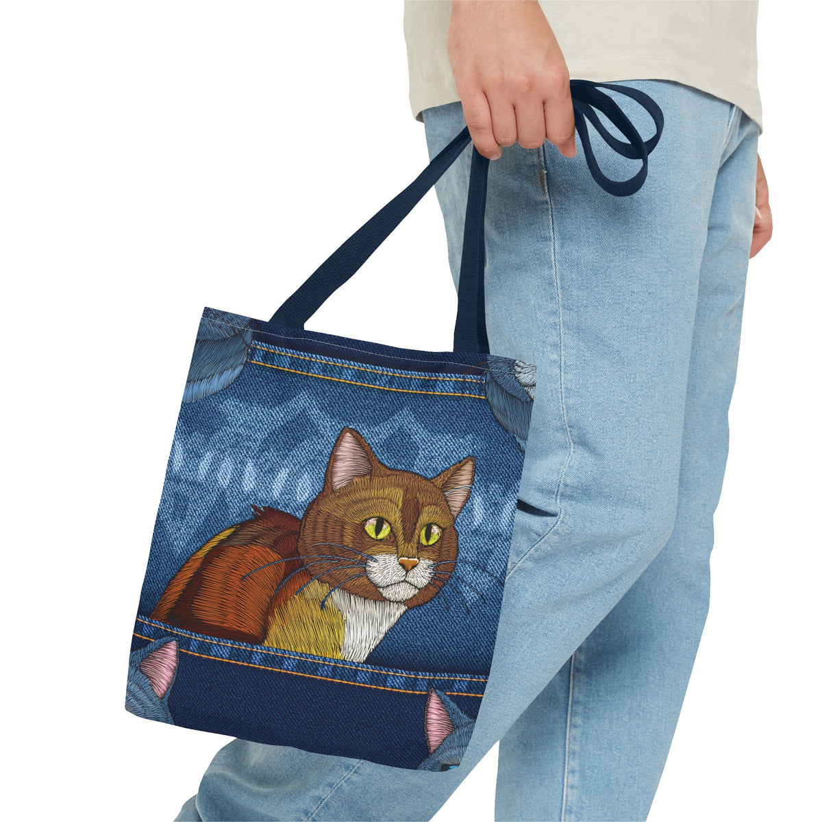 Denim Fabric Imitation Print Unisex Canvas Bag Poly Spun 3 Sizes Tote Bag 190-5
