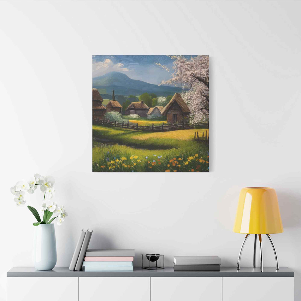 Countryside Spring Print Canvas, Oil Paint Print 20x20, 24x24, 30x30, 32x32, 36x36 Art Design Pine-Wood Inner Frame MC-110
