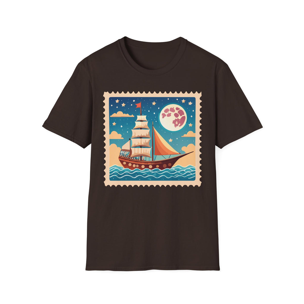 Sailboat Night Scene T-Shirt | Retro Nautical Moon Illustration