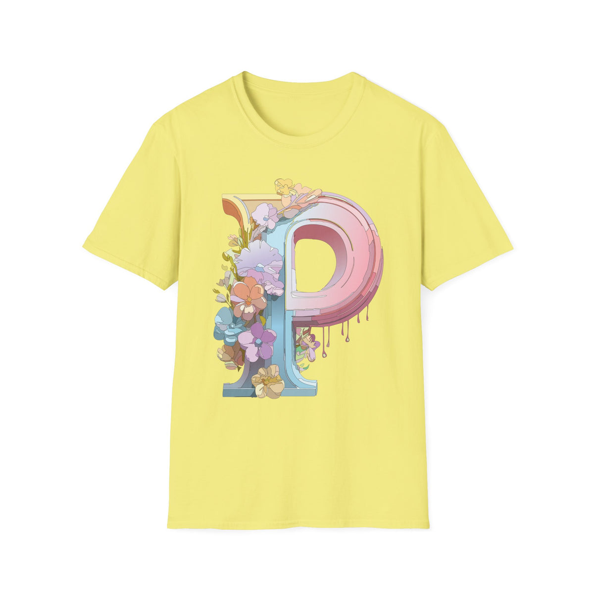 Floral Letter P Monogram T-Shirt | Pink Pastel Initial Tee