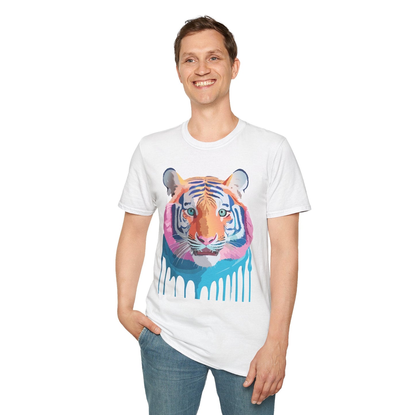 Tiger Print Unisex Softstyle Breathable Cotton Tee 64000 Gildan Shirt