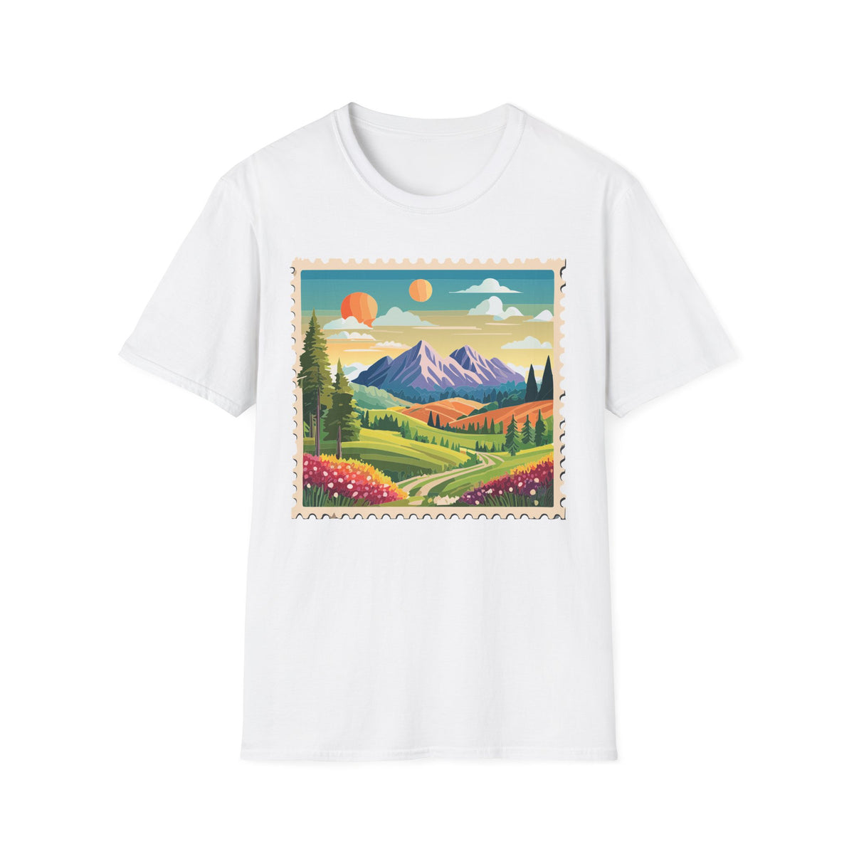 Vintage Mountain Landscape T-Shirt | Sunset Scenic Nature Print