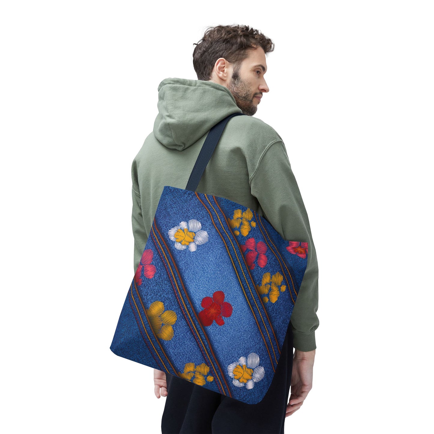 Denim Fabric Imitation Print Unisex Canvas Bag Poly Spun 3 Sizes Tote Bag 135
