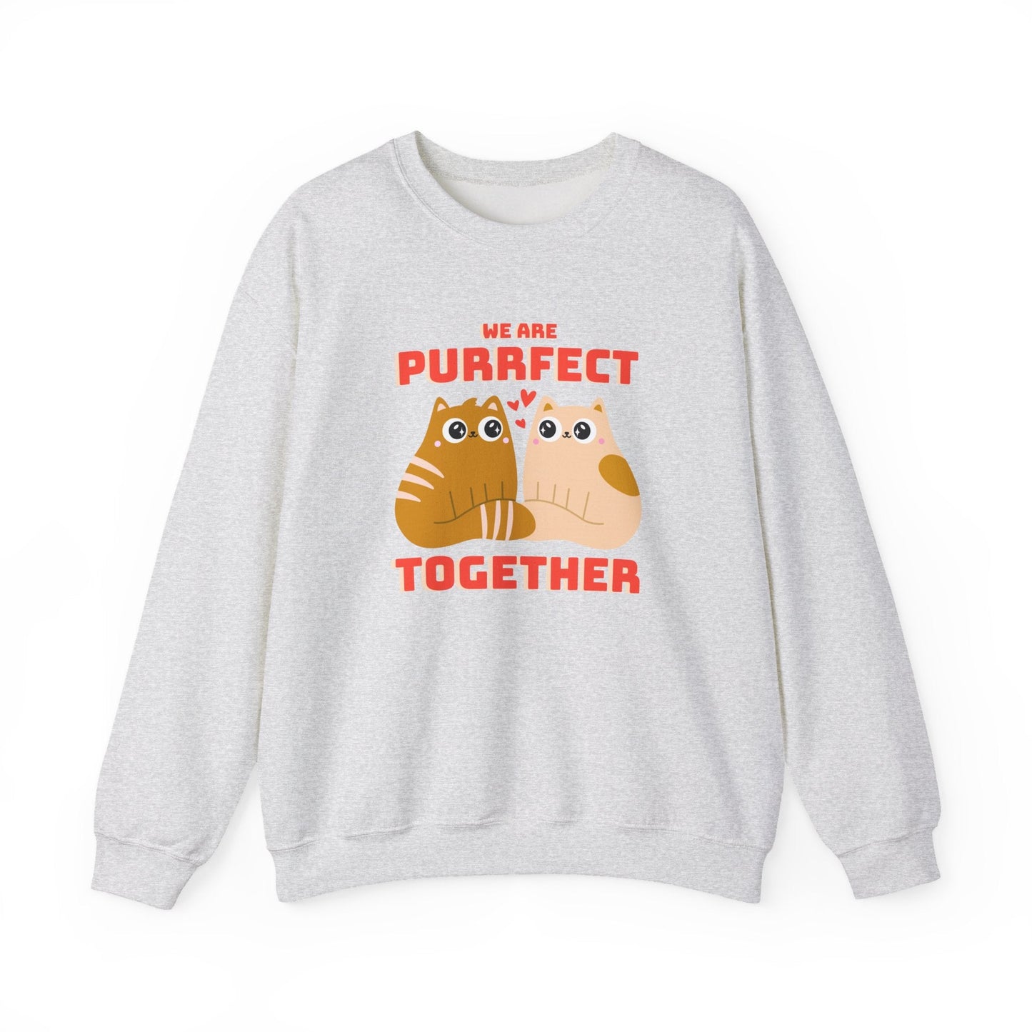 Cat Heart Sweatshirt Unisex 50/50 Cotton-Poly Blend Valentine Gift For Cat Lovers