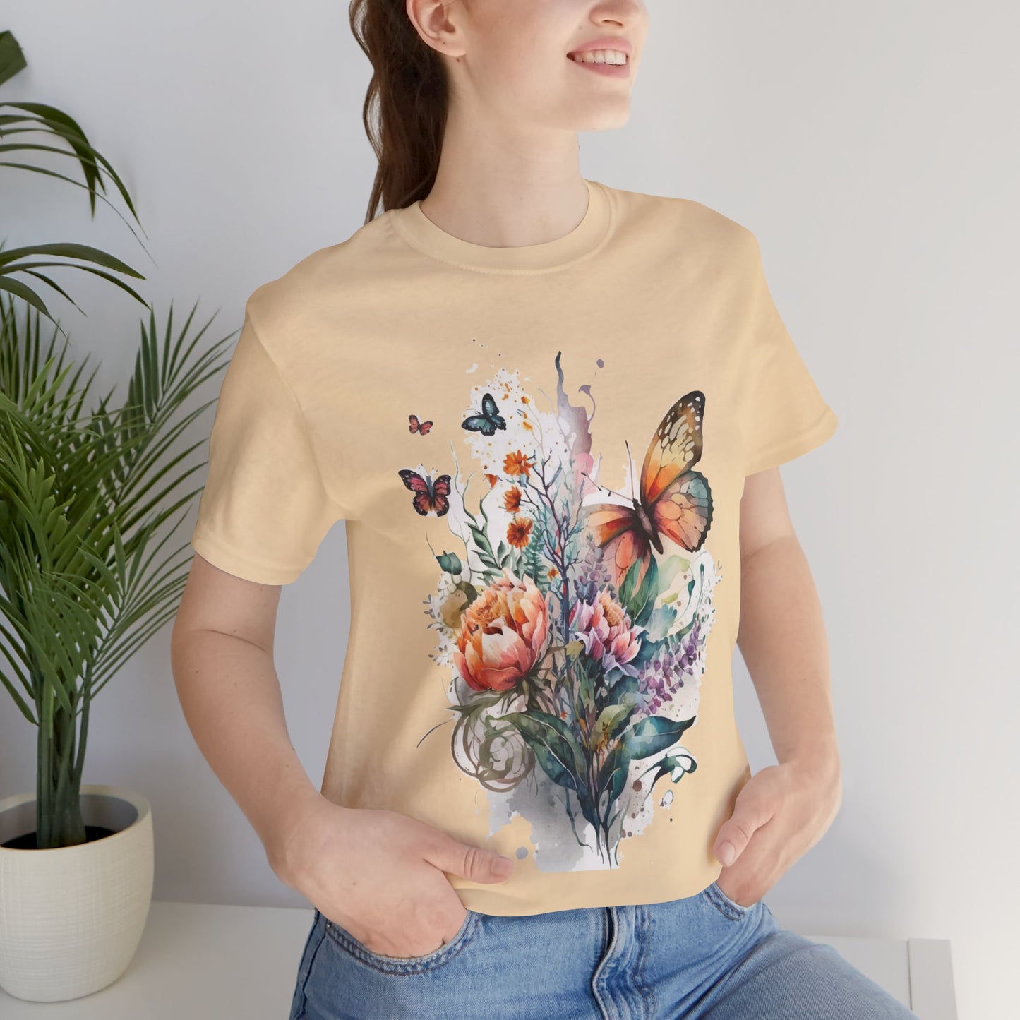 Cotton Tee Shirt with Butterfly Prints