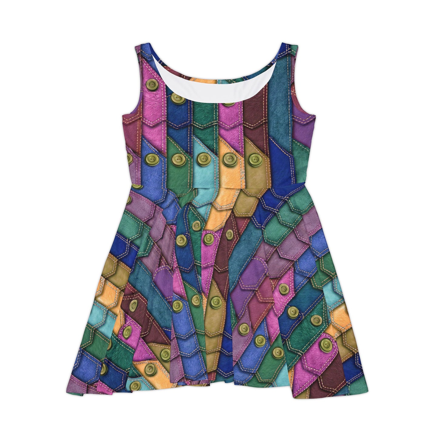 Women Denim Print Skater Dress, Denim Print Poly-Span Dress - 11