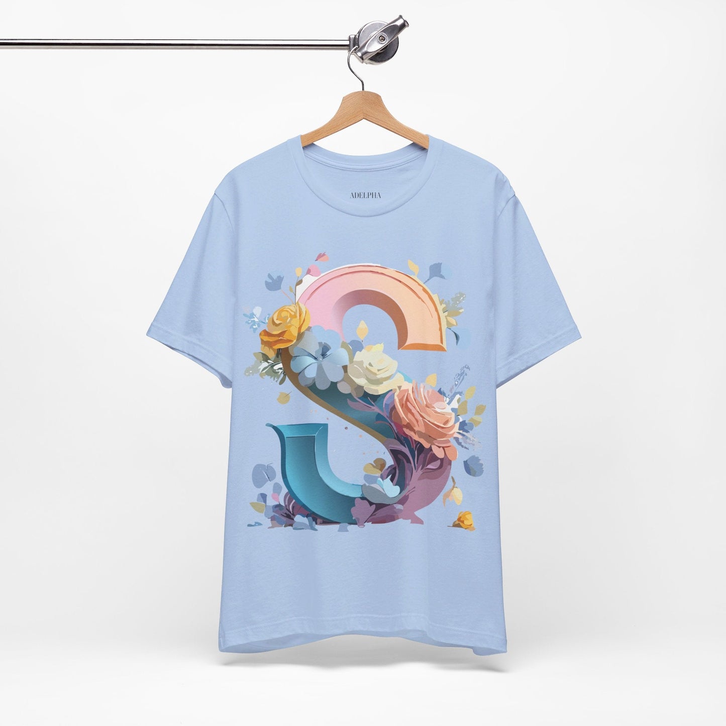 Letter S Graphic Tee Unisex Short Sleeve Shirt Adelpha Vintage Inspired Art Design