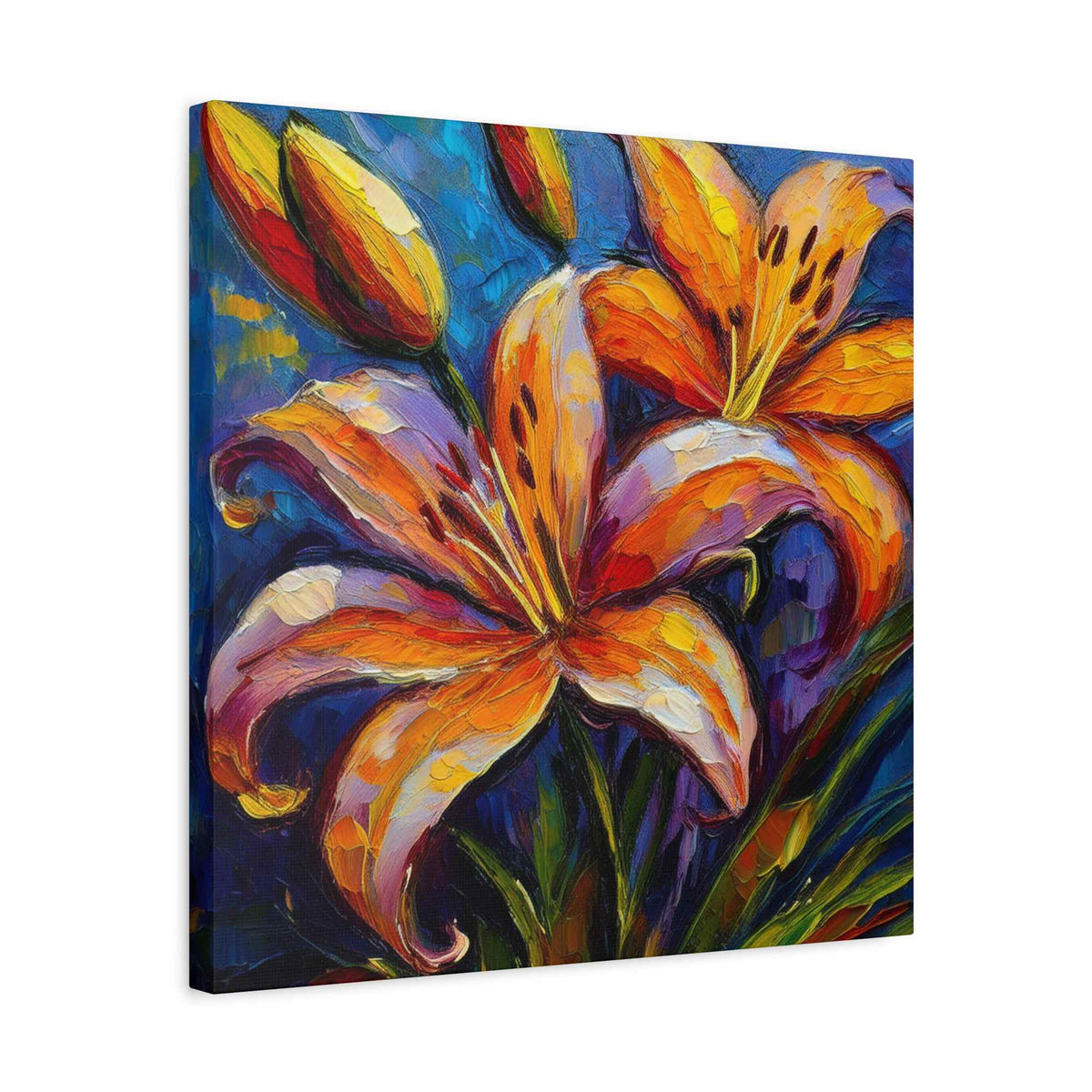 Gold Lilies Print Canvas, Floral Oil Paint Print 20x20, 24x24, 30x30, 32x32, 36x36 Art Design Pine-Wood Inner Frame MC-151