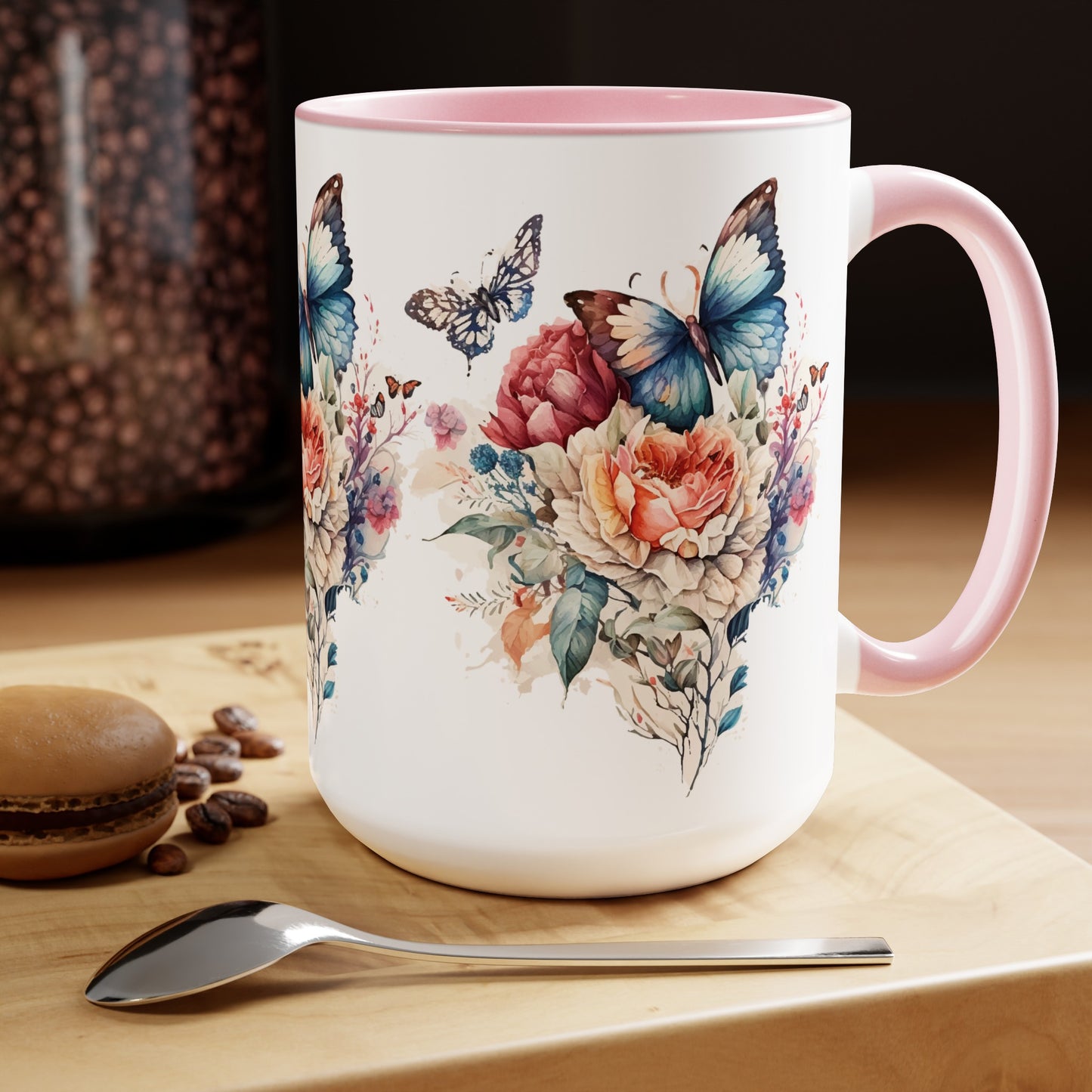 Two-Tone Coffee Mugs with butterfly