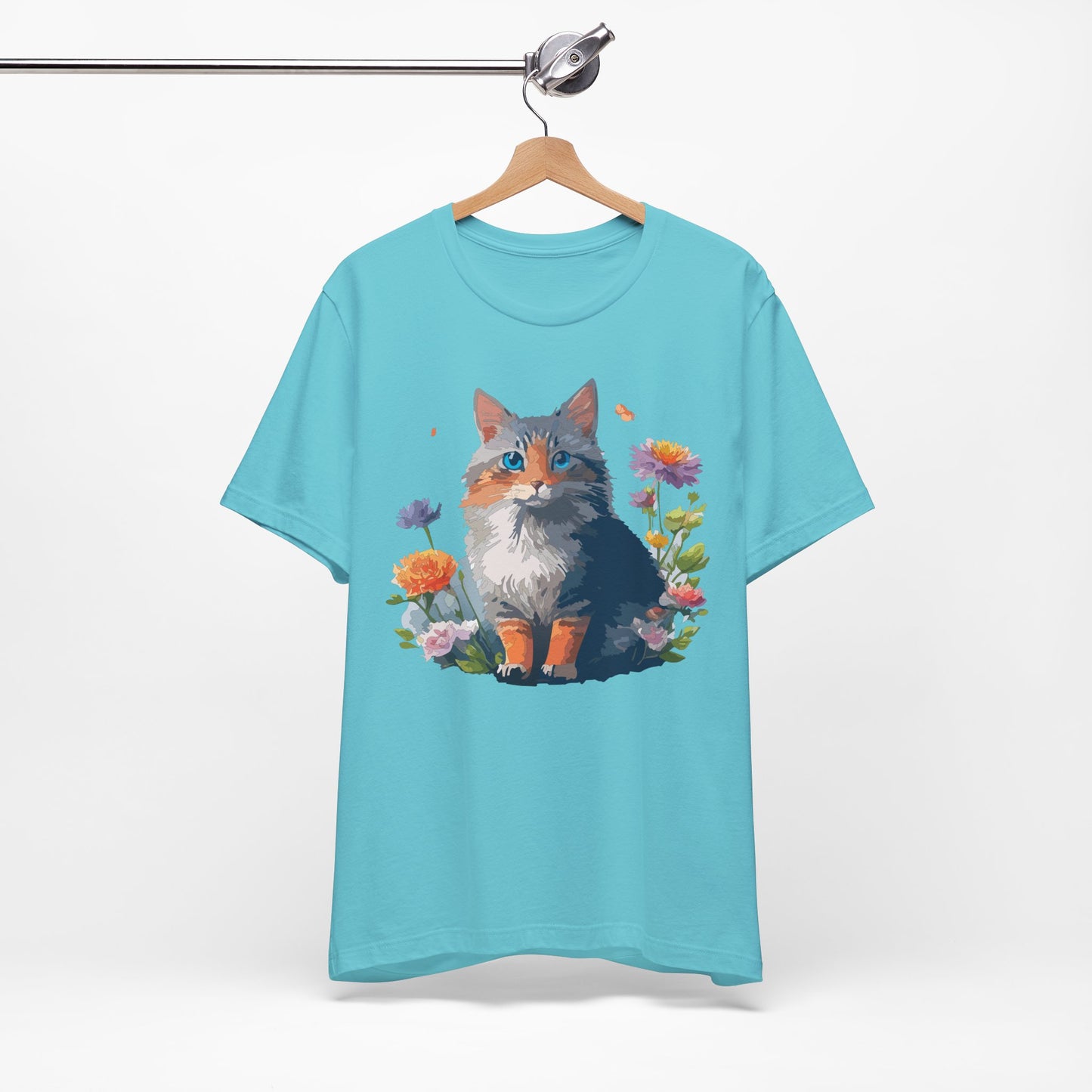 Floral Cat Tee, Animal Shirt, Cat Shirt, Floral Tee, Flower T-shirt, T-Shirt with Animal, Summer Top with Art Design