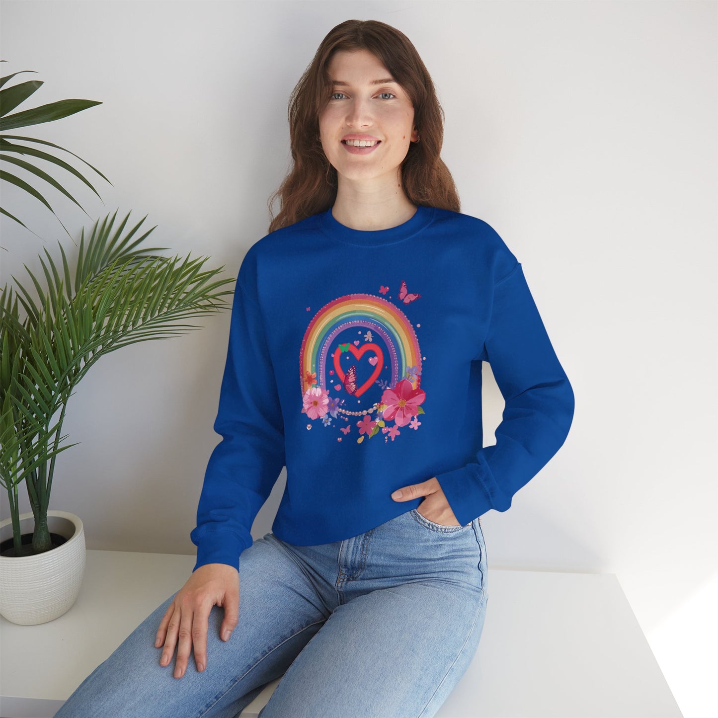 Rainbow Heart Sweatshirt, Floral Heart Sweatshirt, Floral Love Sweatshirt, Valentine's Day Sweatshirt, Rainbow Heart Floral Sweatshirt 112