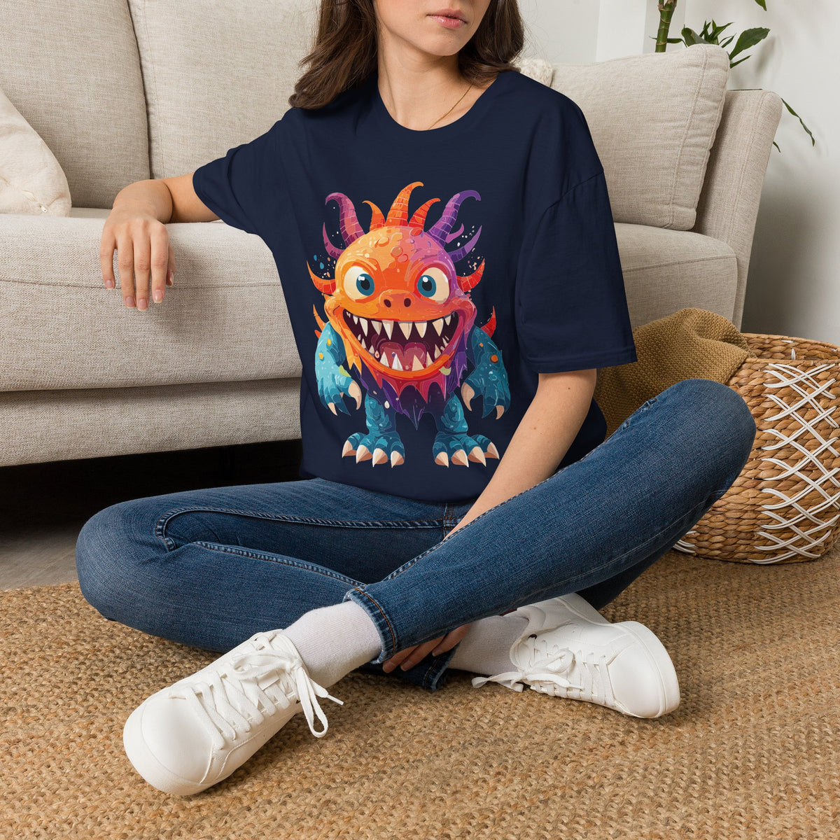 Colorful Cartoon Monster T-Shirt | Cute Spiky Halloween Creature Graphic Design Unisex 100 Cotton Gildan T-Shirt