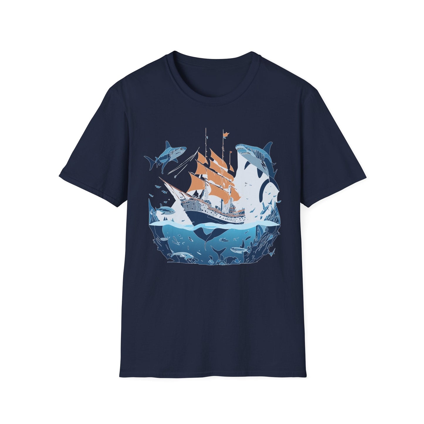 Ocean Tee Shirt Unisex Gildan Softstyle 64000 Ring Spun Cotton Art Print Graphic Ocean Design