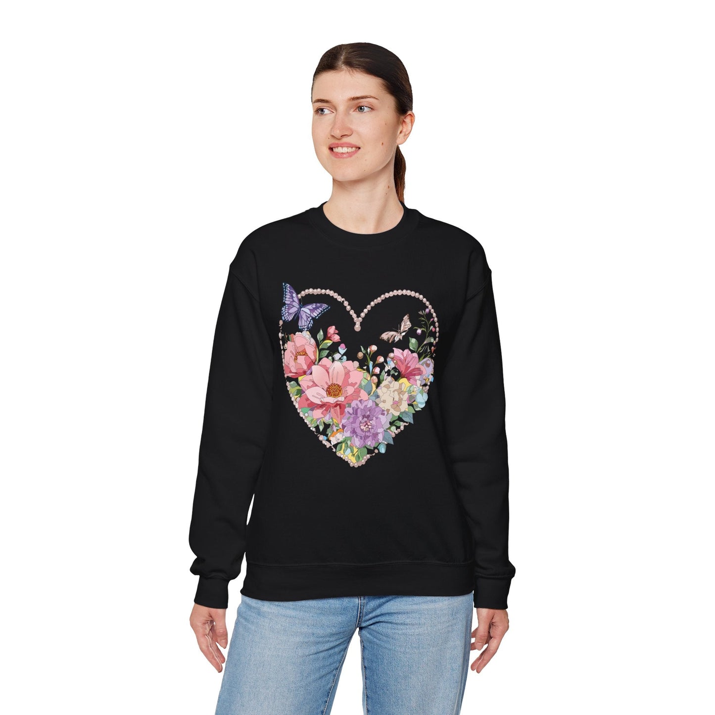 Floral Heart Sweatshirt Unisex Floral Love Crewneck Heavy Blend Gift For Valentine Day Cold Weather