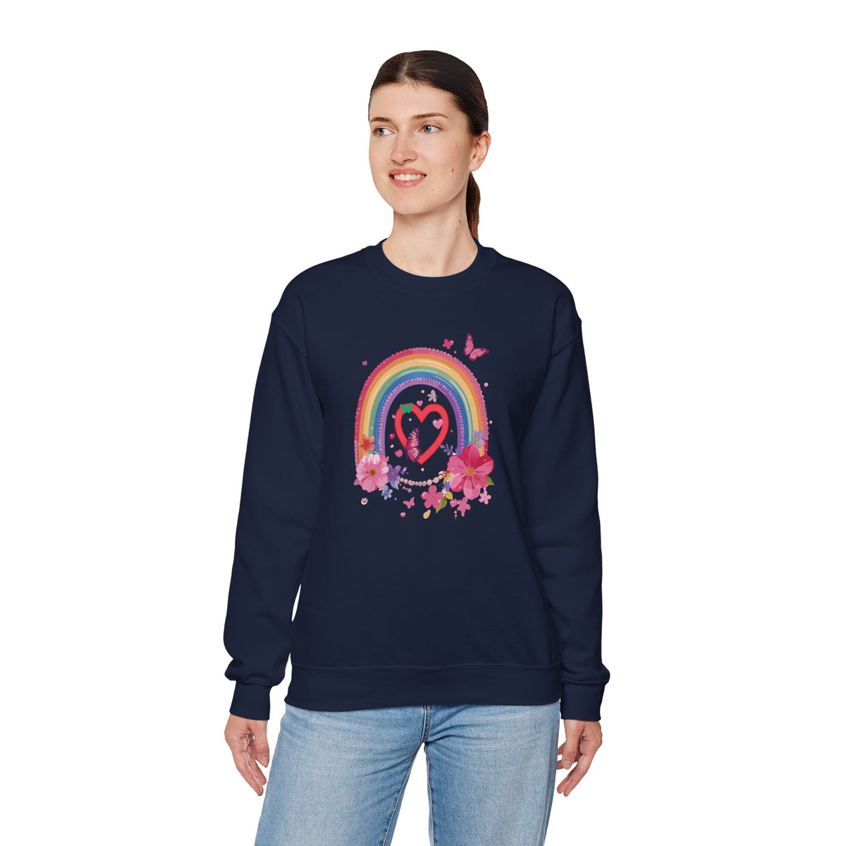Rainbow Heart Sweatshirt, Floral Heart Sweatshirt, Floral Love Sweatshirt, Valentine's Day Sweatshirt, Rainbow Heart Floral Sweatshirt 112
