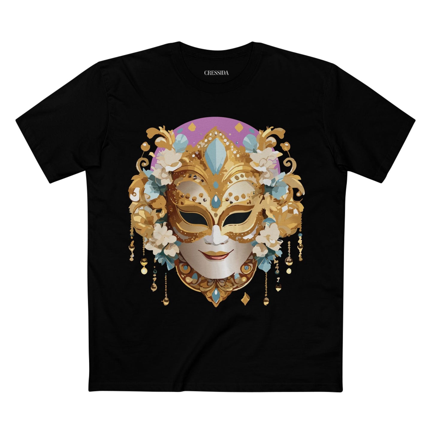 Carnival Mask Graphic T-Shirt Unisex 100 Cotton With Antique Gold Art Design Tee 4