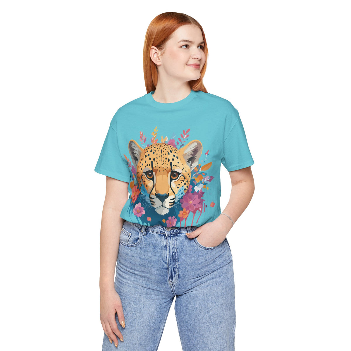 Cheetah Graphic Unisex Cotton Bella+Canvas Tee with Art Animal Design e9