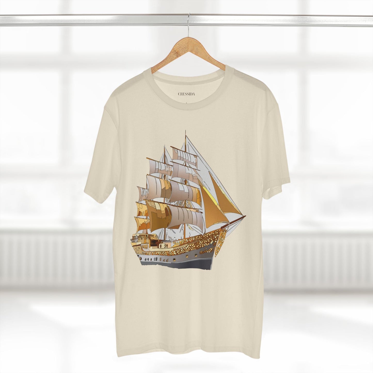 Ship Graphic Unisex 100 Cotton T-Shirt with Gold Frigate Art Design 21