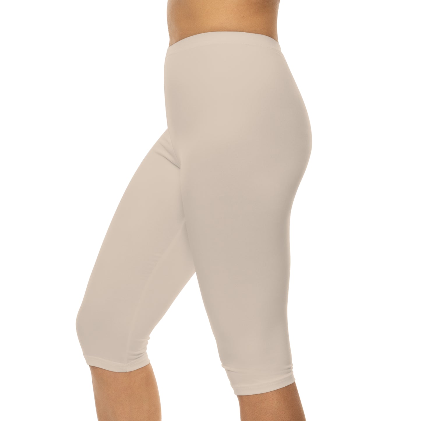 Almond Cream Color Women's Brushed Suede Poly Span Casual Capri Leggings XS-2XL