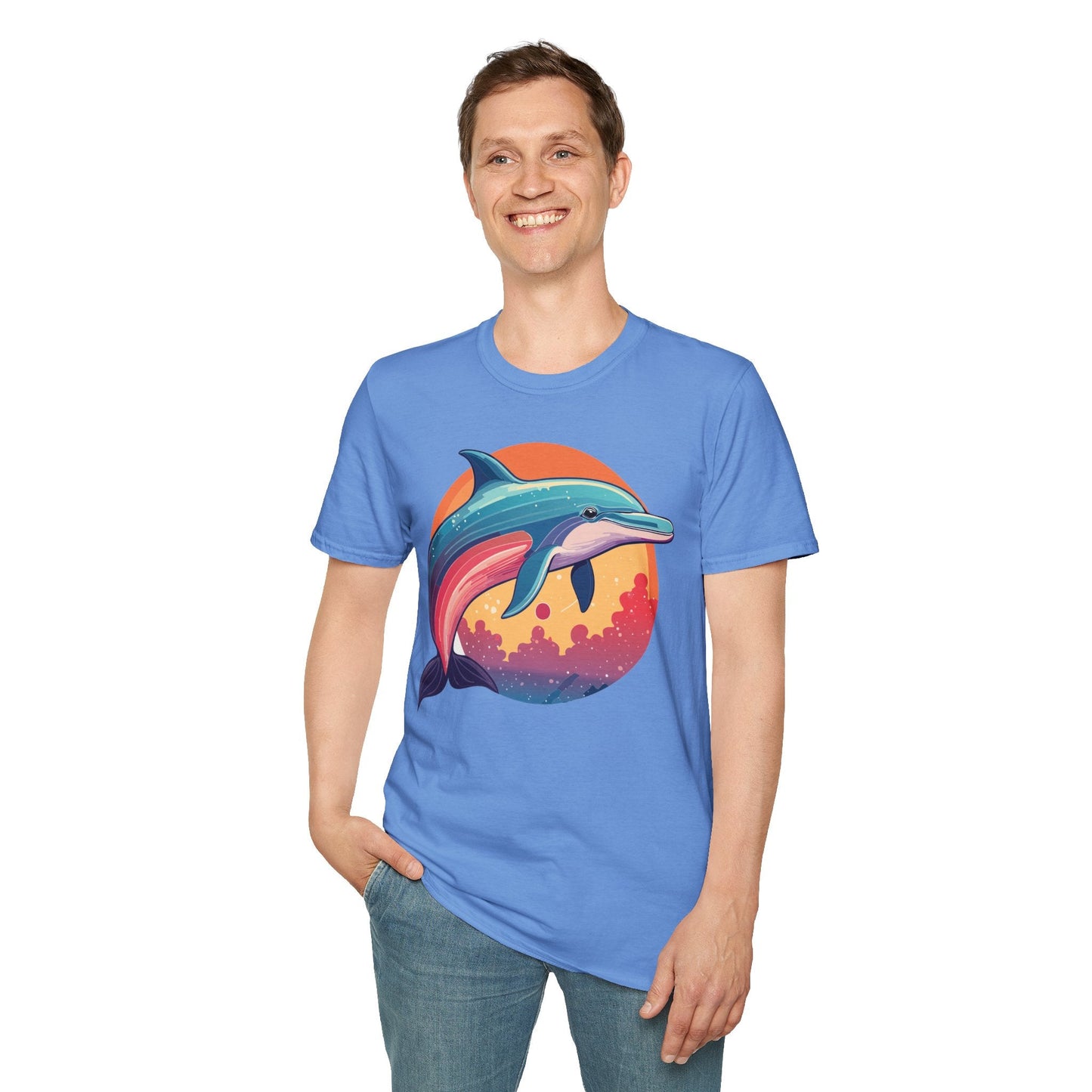 Dolphin Shirt For Unisex Adults Gildan Softstyle 64000 Ring Spun Cotton Tee Fish Tee