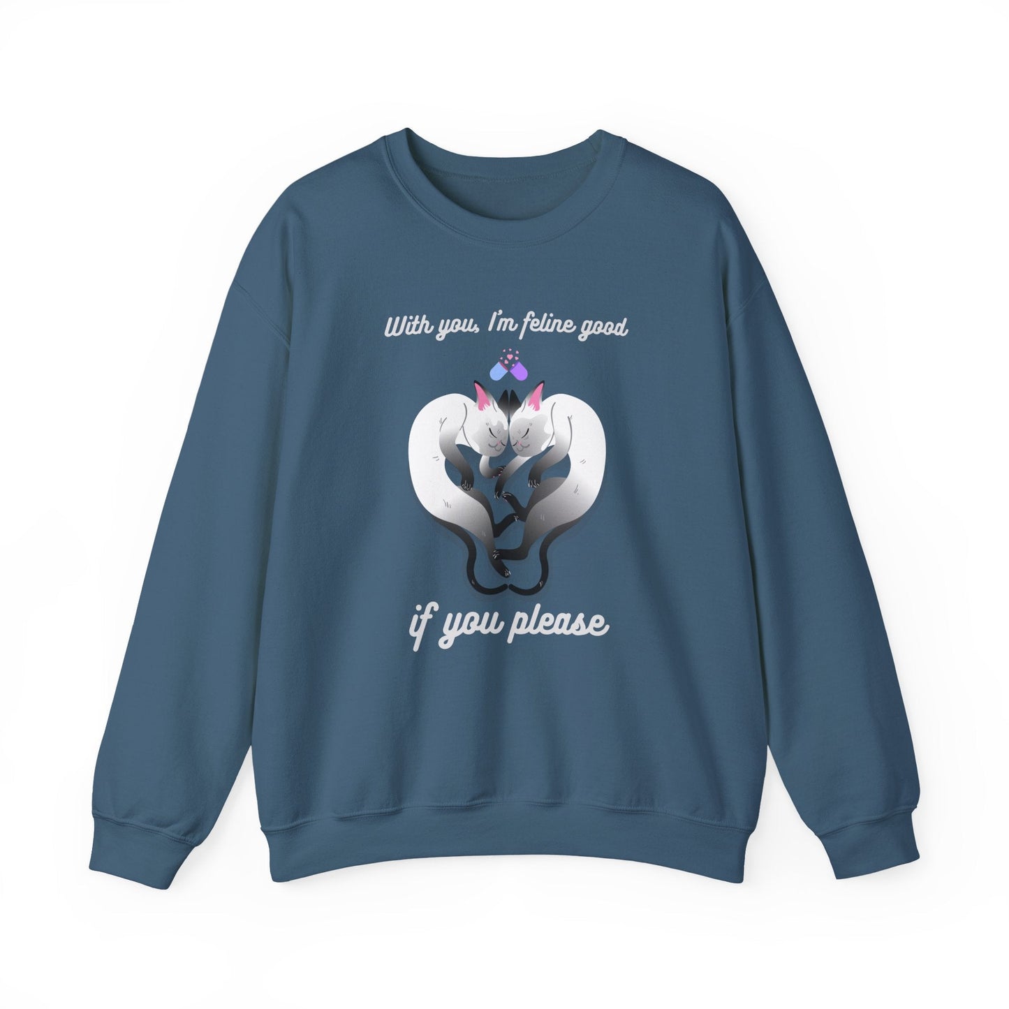 Double Cat Heart Sweatshirt Unisex Fifty Fifty Cotton Poly Valentines Day Sweatshirt