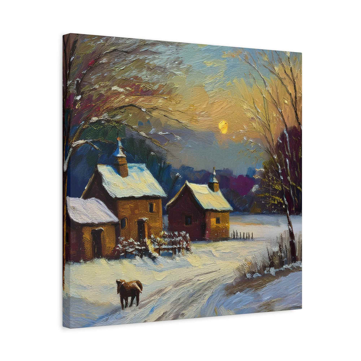 Countryside Winter Print Canvas, Oil Paint Print 20x20, 24x24, 30x30, 32x32, 36x36 Art Design Pine-Wood Inner Frame MC-111