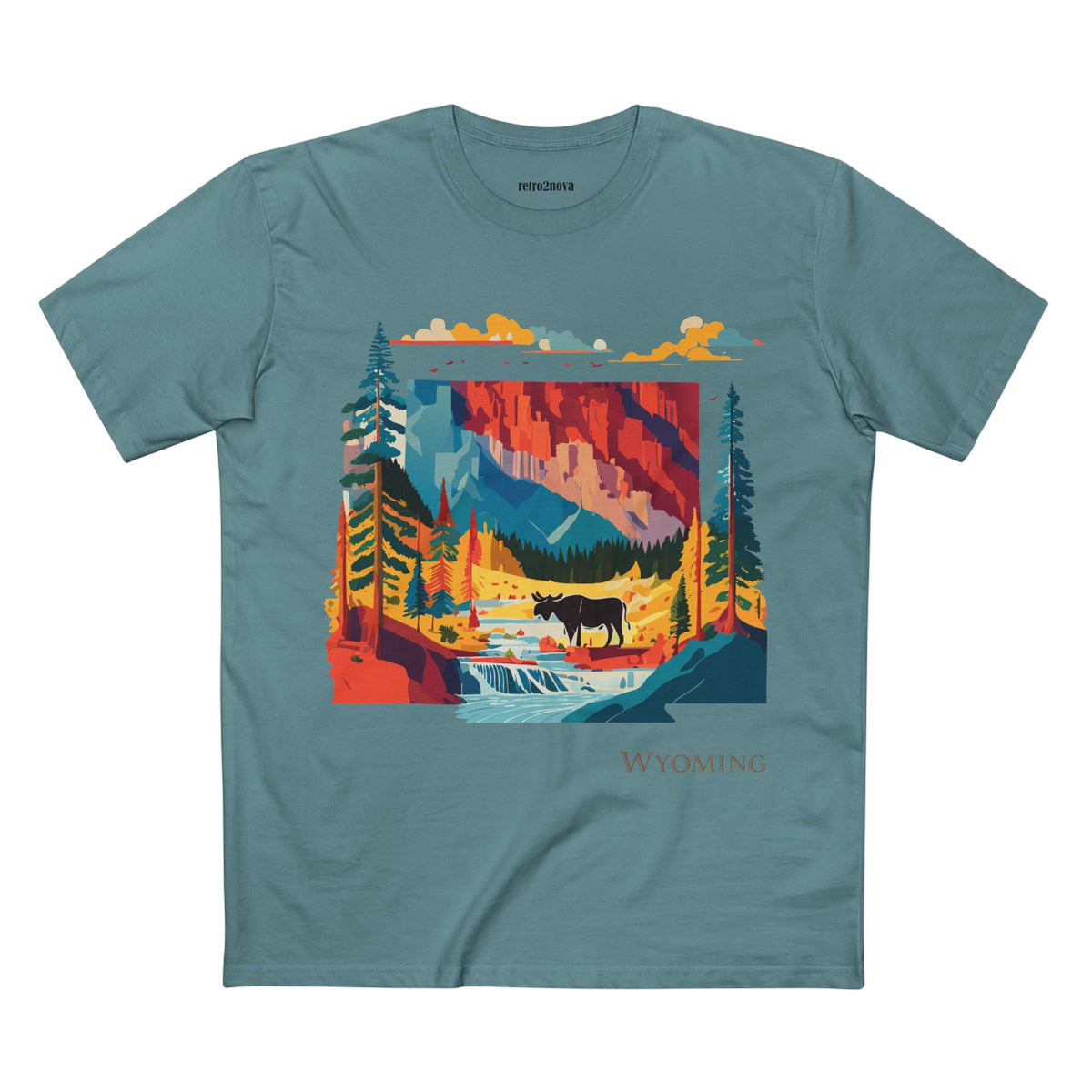 Wyoming Landscape Moose Tee | Vintage National Park Mountain Forest Design