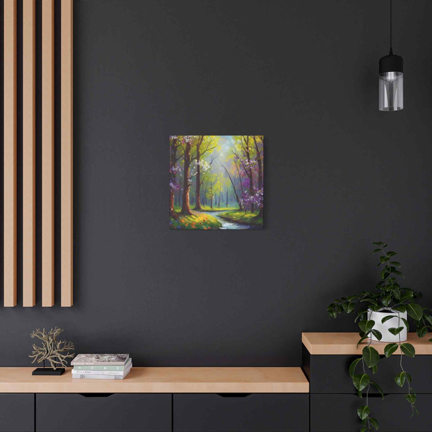 Spring Forest Print Canvas, Oil Paint Print 20x20, 24x24, 30x30, 32x32, 36x36 Art Design Print Pine-Wood Inner Frame MC-97