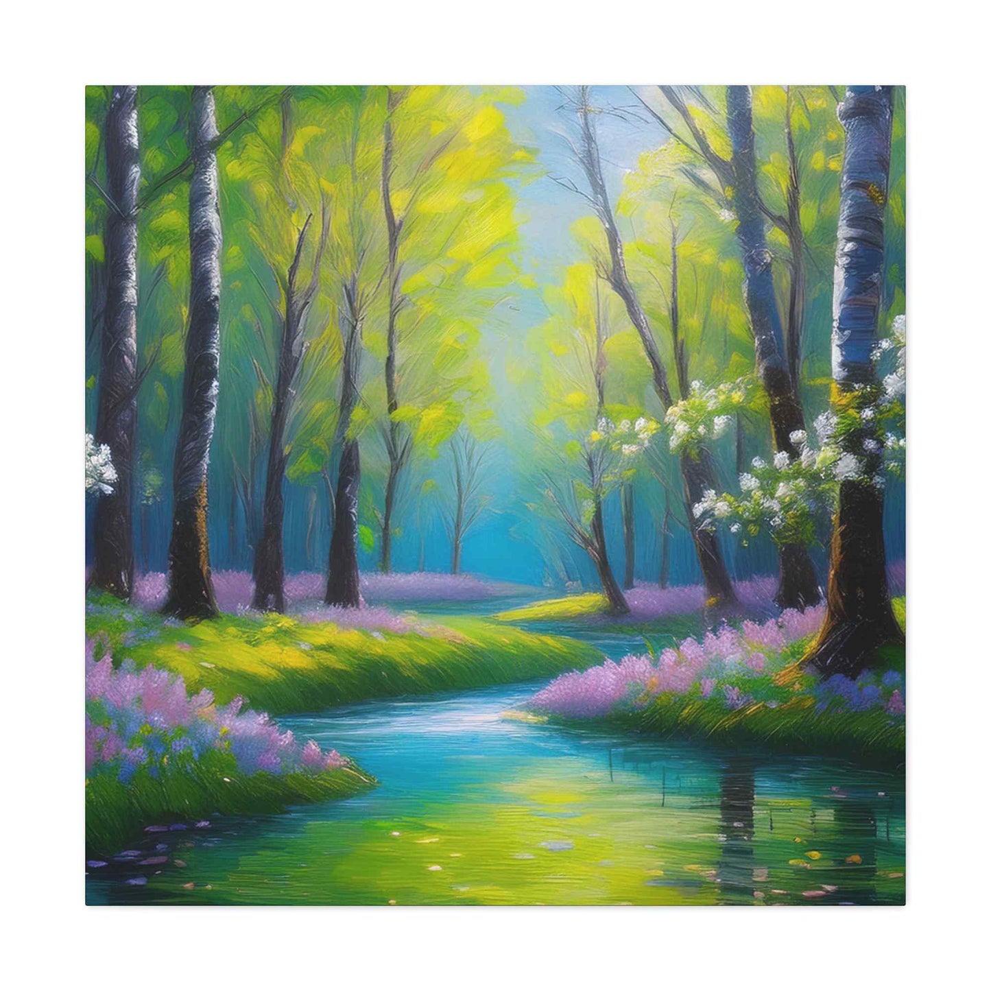 Spring Forest Print Canvas, Oil Paint Print 20x20, 24x24, 30x30, 32x32, 36x36 Art Design Print Pine-Wood Inner Frame MC-96