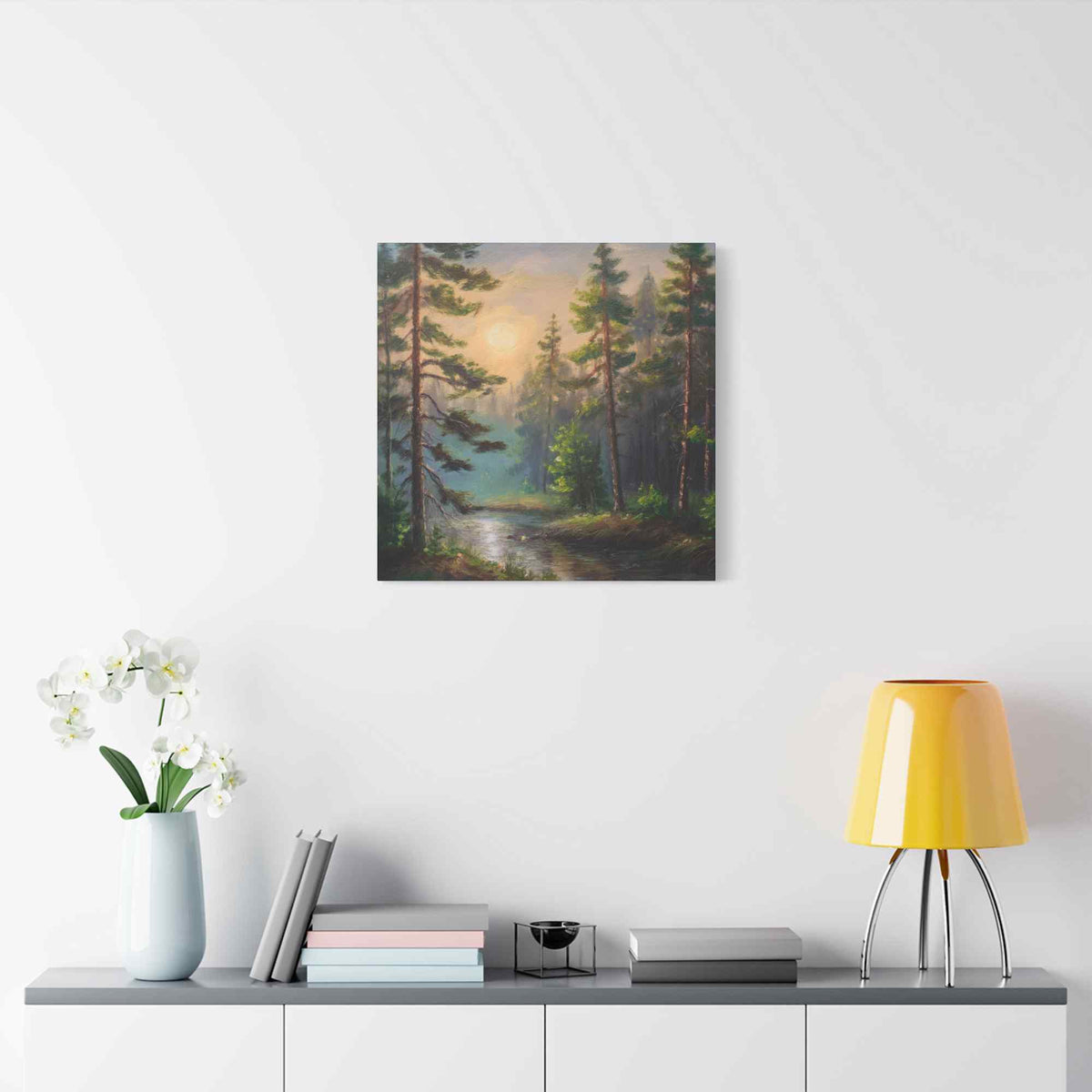 Forest Print Canvas, Trees Oil Paint Print 20x20, 24x24, 30x30, 32x32, 36x36 Art Design Print Pine-Wood Inner Frame MC-74