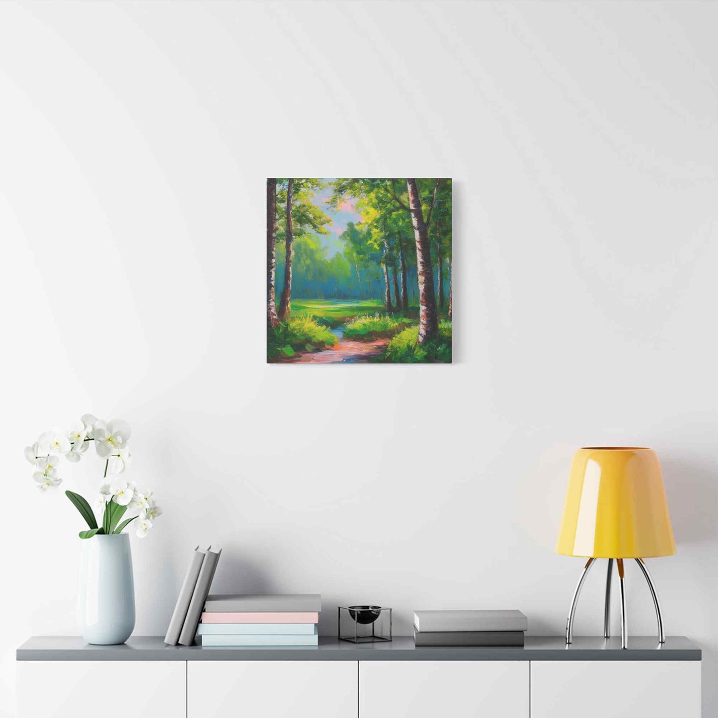 Summer Forest Print Canvas, Oil Paint Print 20x20, 24x24, 30x30, 32x32, 36x36 Art Design Print Pine-Wood Inner Frame MC-84