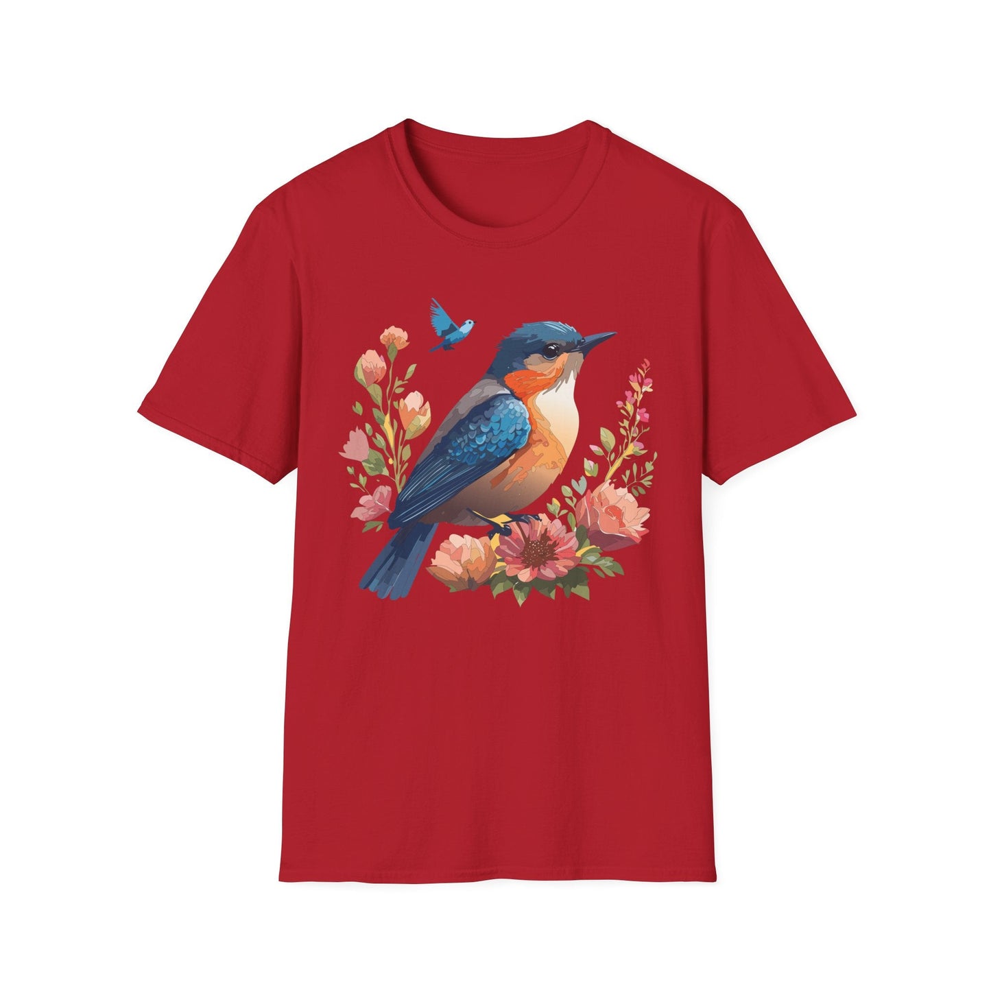 Unisex Floral Bird T Shirt Softstyle 64000 Gildan Ring Spun Cotton Tee Relaxed Fit