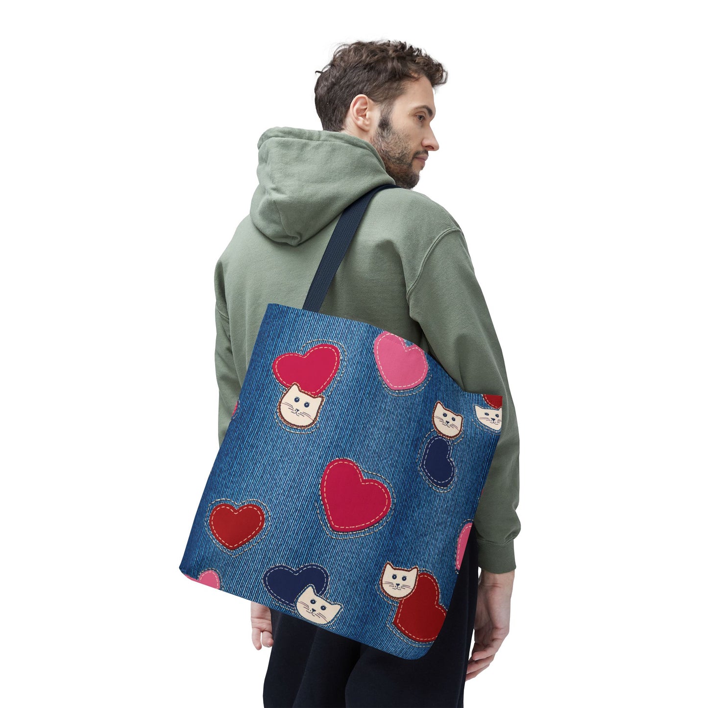 Love Day Graphic Design Denim Fabric Imitation Print Unisex Canvas Bag POLY 3 Sizes Tote Bag 201-17