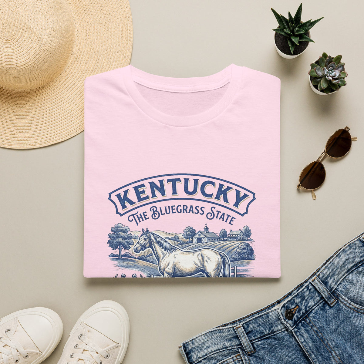 Kentucky Horse & Bluegrass State Travel Tourist Graphic Design Unisex 100 Cotton Gildan T-Shirt