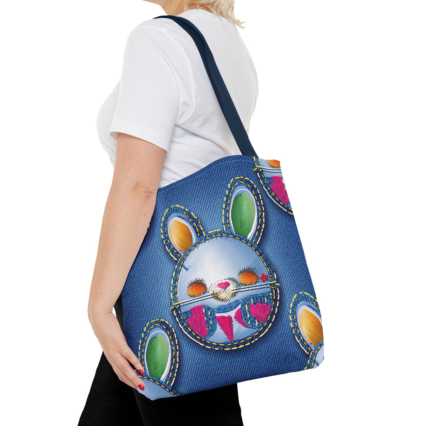 Denim Fabric Imitation Print Unisex Canvas Bag Poly Spun 3 Sizes Tote Bag 192-3