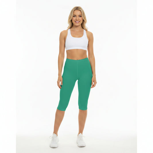 Seaweed Color Women's Brushed Suede Poly Span Casual Capri Leggings XS-2XL