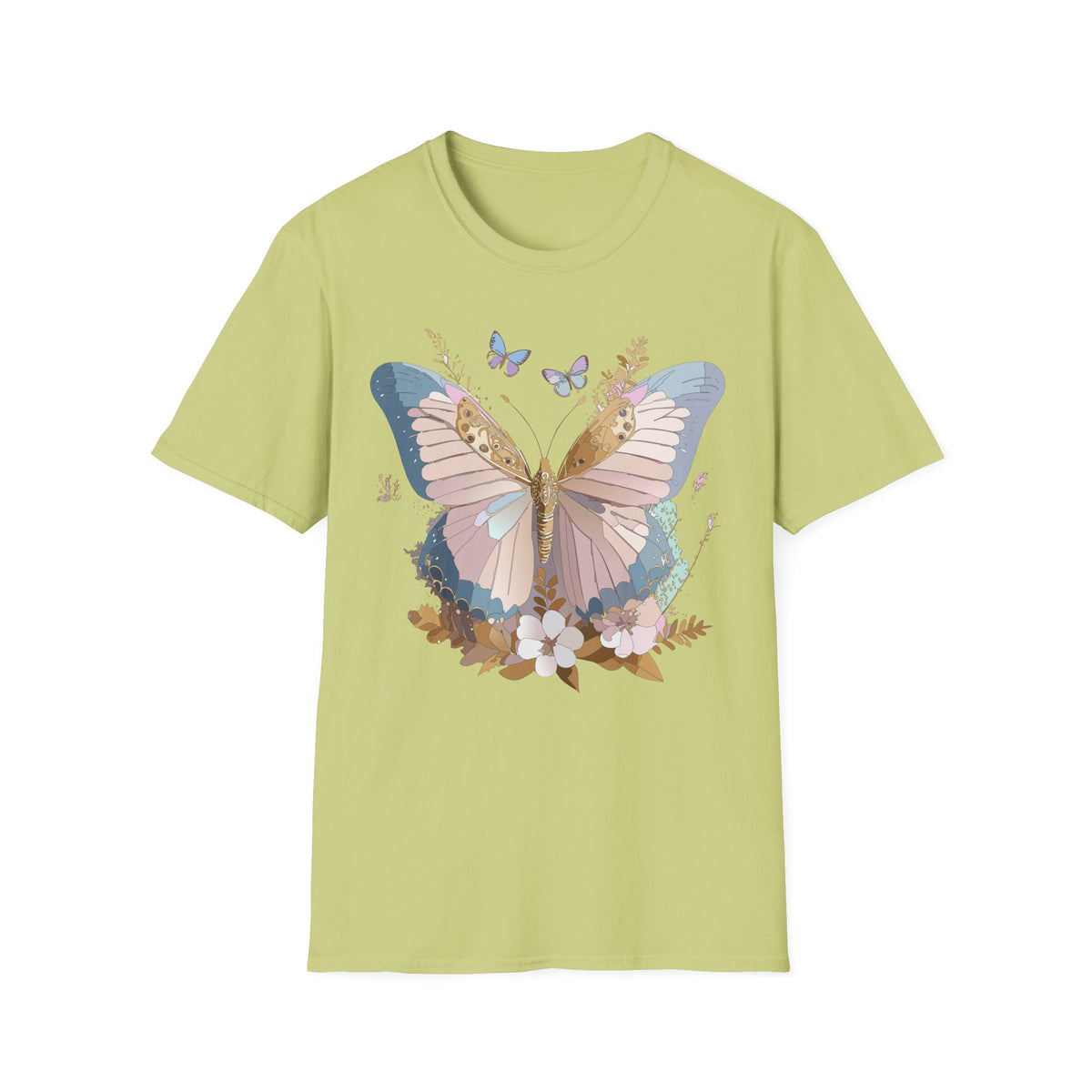 Butterfly Floral T-Shirt — Pastel Garden Wings Graphic Design Unisex 100 Cotton Gildan T-Shirt