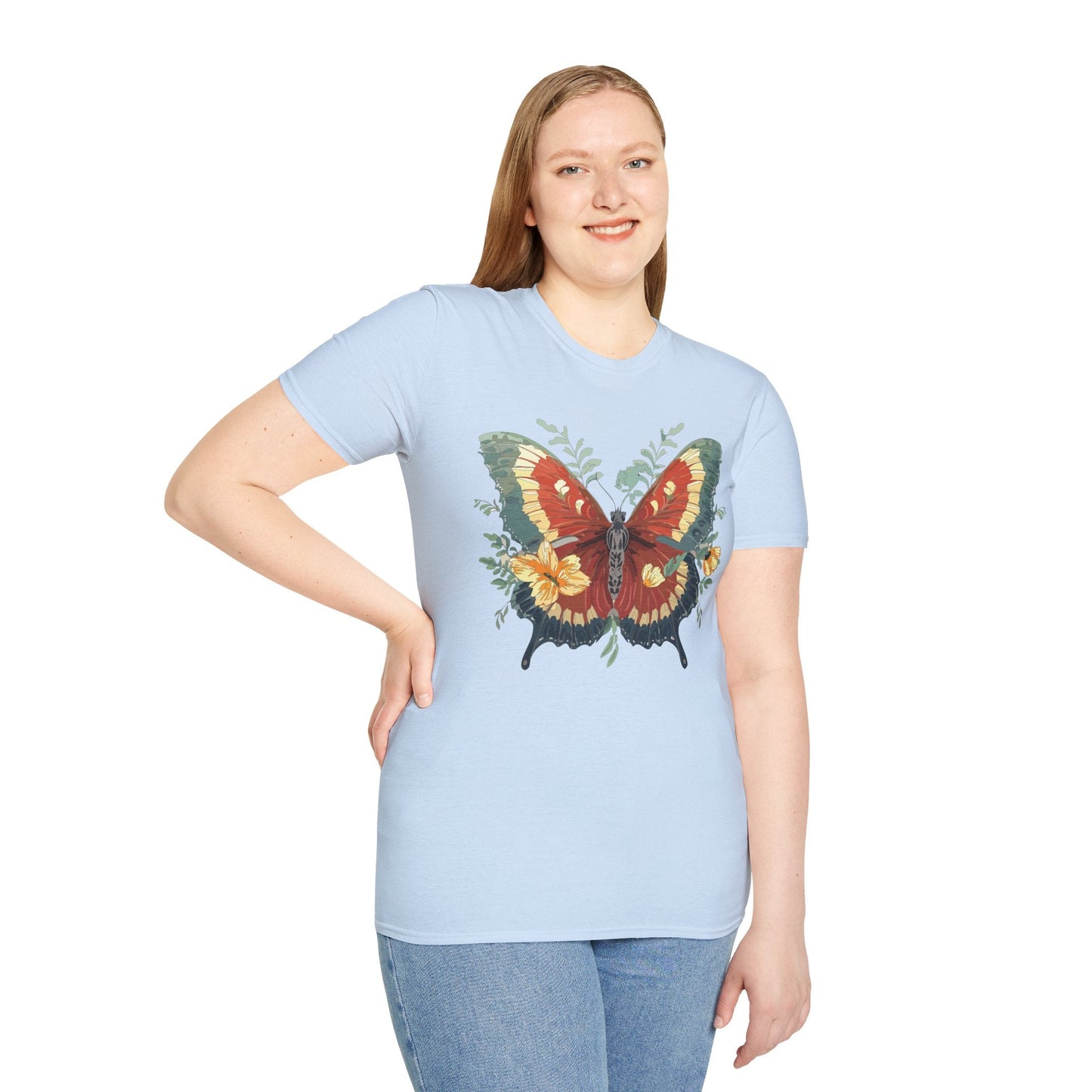 Butterfly T Shirt Unisex Gildan Softstyle 64000 Comfort Monarch Design 100 Percent Cotton