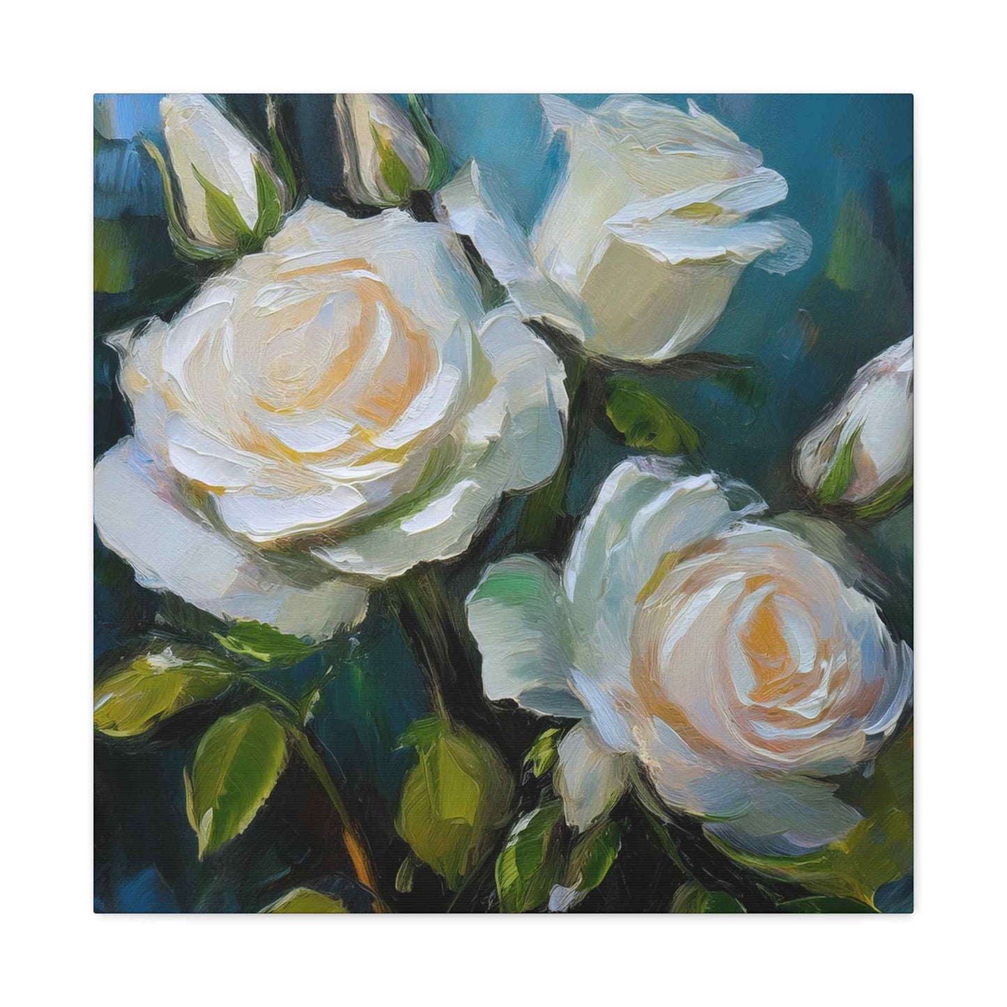 White Roses Print Canvas, Roses Oil Paint Print 20x20, 24x24, 30x30, 32x32, 36x36, Floral Art Design Print Non-Frame MC-20