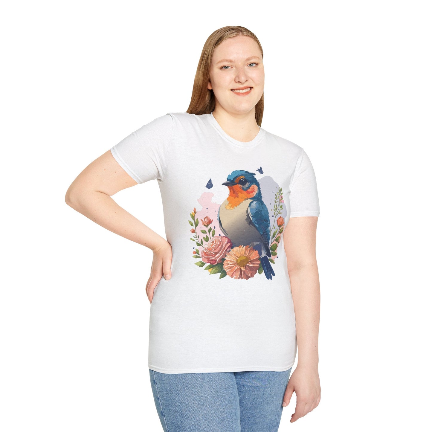 Bird T Shirt Floral Design Unisex Gildan Softstyle 64000 Ring Spun Cotton Tee Breathable Wear