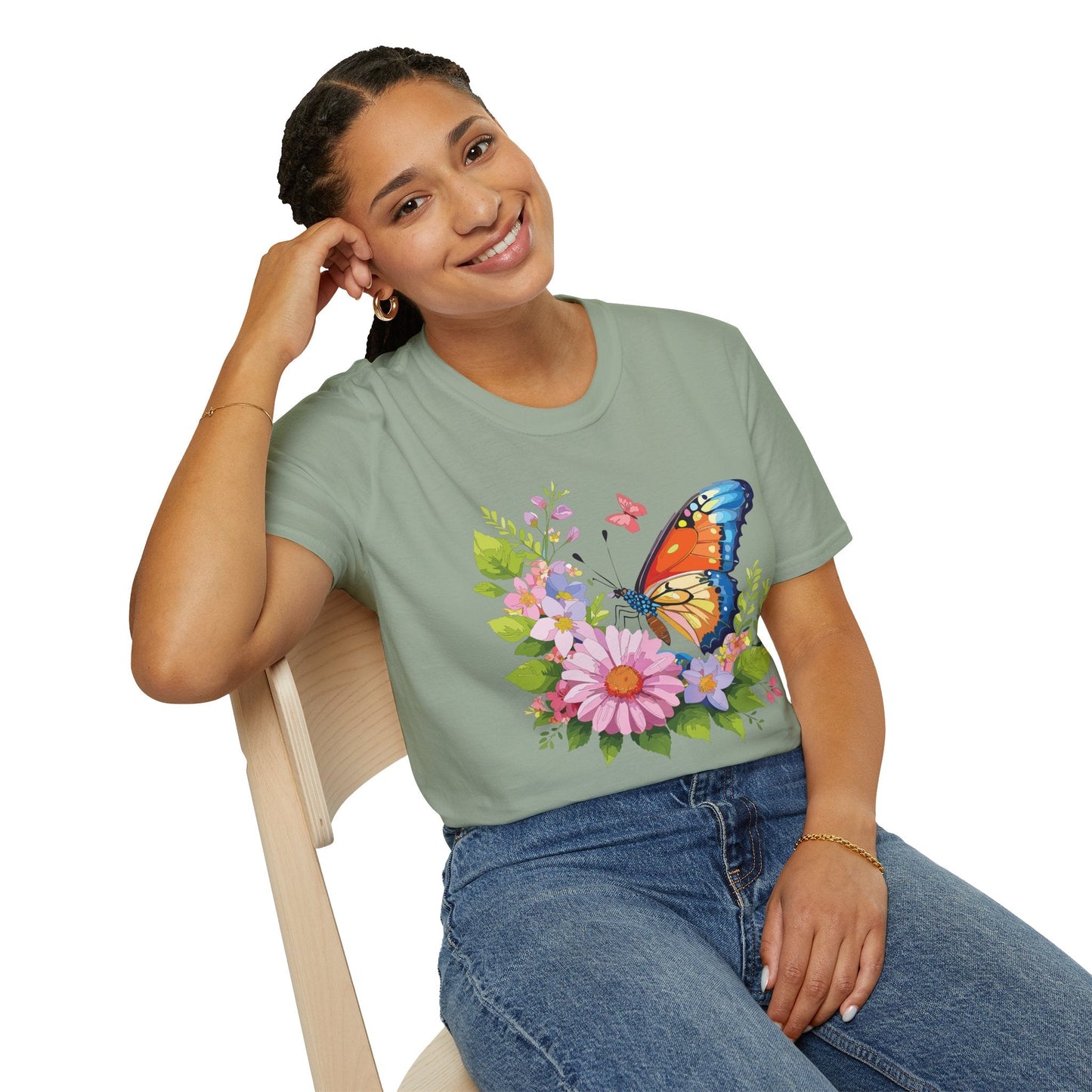 Butterfly T Shirt Unisex Short Sleeve Gildan Softstyle 64000 Monarch Butterfly Design Graphic