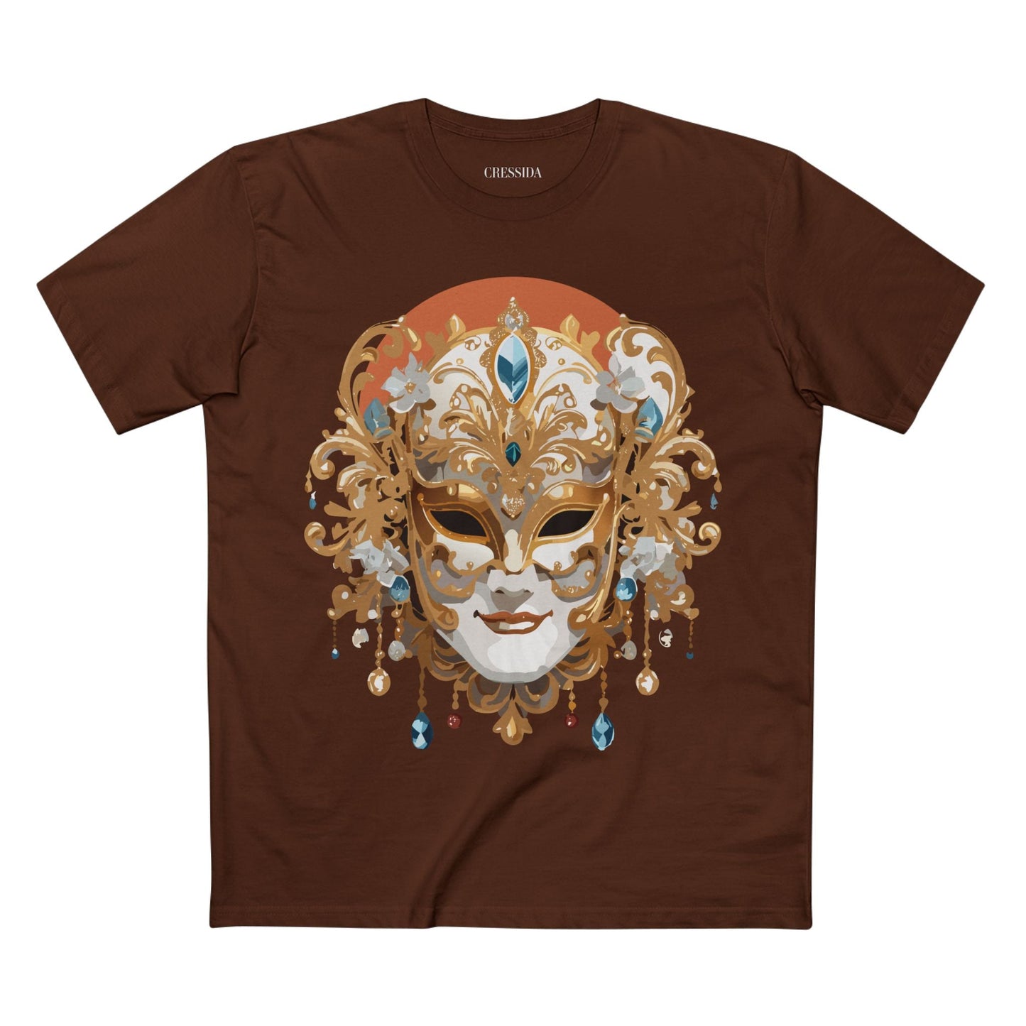 Carnival Mask Graphic T-Shirt Unisex 100 Cotton With Antique Gold Art Design Tee 2