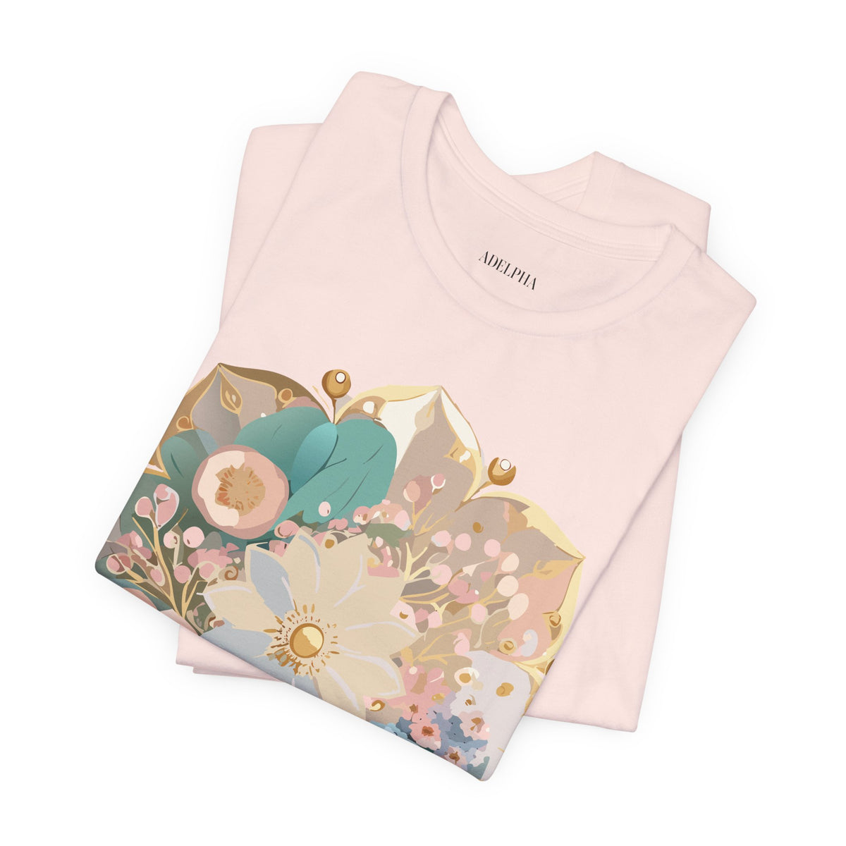 Mandala Graphic Unisex Cotton Bella+Canvas Tee with Floral Art Design d21